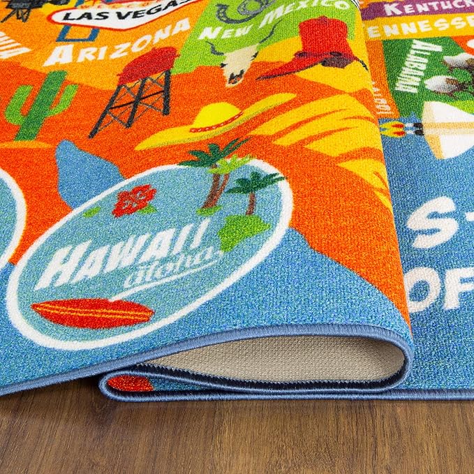 KC Cubs 3x5 USA United States Map Toy Car Road Rug – Educational Play Mat Carpet for Kids, Toddlers, Nursery, Classroom, Playroom, Baby Daycare-CubbioJoy