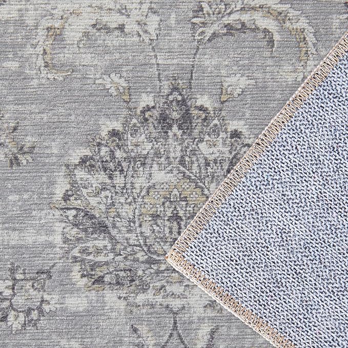 jinchan Hallway Runner Rug 3x10 Machine Washable Runner Rug Grey Vintage Floral Design Non-Slip Low Pile Ultra-Thin for Kitchen Laundry Room Bedroom Farmhouse (3‘x10',Grey)-CubbioJoy