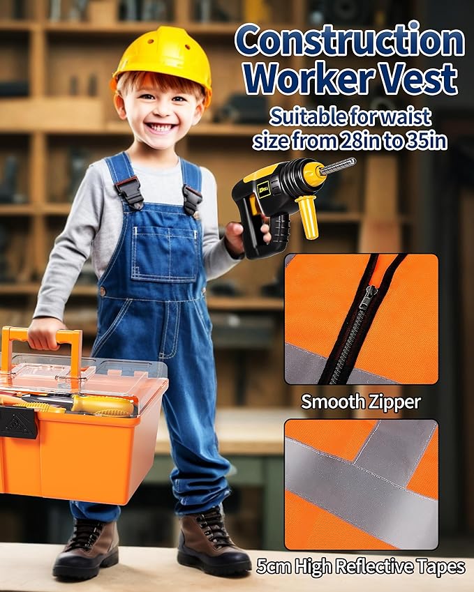 Deejoy 54Pcs Large Kids Tool Set with Electric Saw & Electronic Toy Drill, Pretend Play Kids Construction Set for Toddler 3-5 Years Old, Toddler Boy Toys-Orange-CubbioJoy