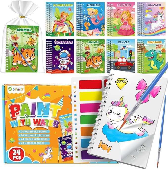 D-FantiX 24 Pack Paint with Water Coloring Books for Kids Ages 4-8-12, Birthday Party Favors Bulk Gifts Goodie Bag Stuffers, Arts and Crafts Classroom Prizes Rewards, Back to School Gifts for Students-CubbioJoy