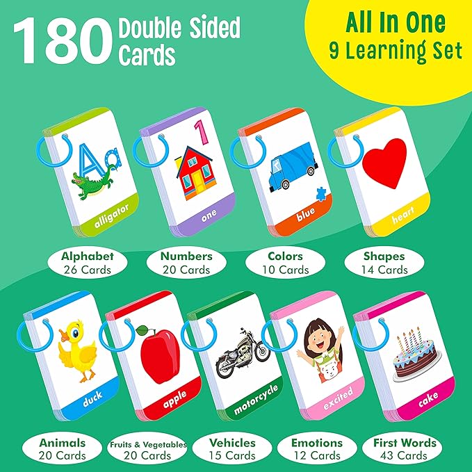 180 Toddler Learning Flashcards, Educational Tool for Preschoolers-CubbioJoy