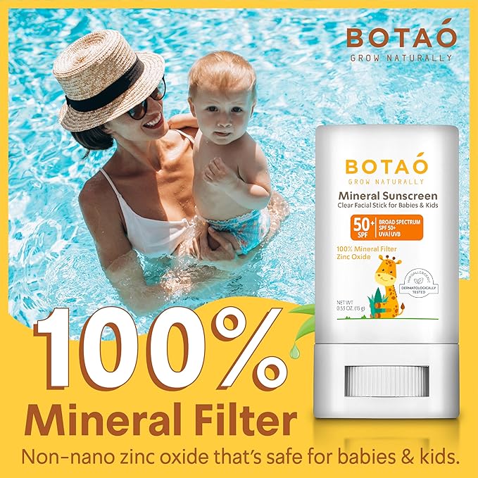 baby Mineral Sunscreen Stick 100% Zinc Oxide SPF 50+ Water Resistant UVA/UVB Protection Easy to Apply Fragrance Free, babies & kids, for sensetive skin, Unscented-CubbioJoy