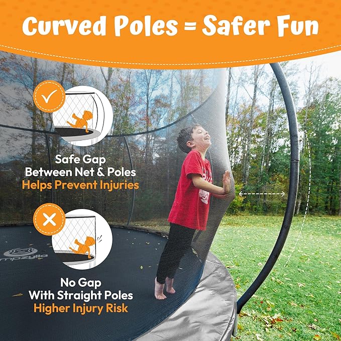 JUMPZYLLA Trampoline Outdoor 8FT 10FT 12FT 14FT 15FT 16FT with Enclosure and Ladder, ASTM Approved Recreational Trampoline for Kids and Adults, Anti-Rust Coated Frame-CubbioJoy