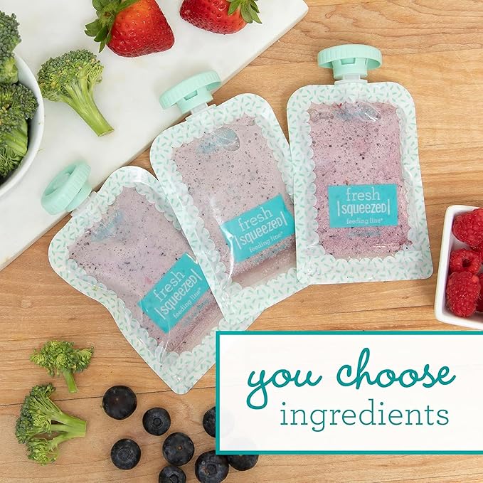 Infantino Squeeze Station, Baby Food Maker & Pouch Filler, Fill 3 Reusable Pouches at Once, Easy to Use, Dishwasher Safe, Homemade Baby Food Prep Essential, Teal-CubbioJoy