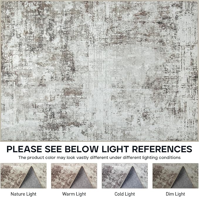 6x9 Area Rugs for Living Room Rug Washable: Modern Rug for Dining Room Bedroom Carpet Non Slip Low Pile 6 by 9 Indoor Abstract Nursery Home Office Brown Grey-CubbioJoy