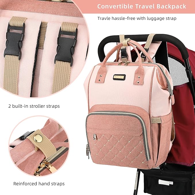 Diaper Bag Backpack, Diaper Bags for Baby Girls Boys, Baby Bags for Moms Dads, Nappy Changing Bag with Insulated Pockets,Multi-functional Waterproof Backpack with Stroller straps -Pink light pink-CubbioJoy