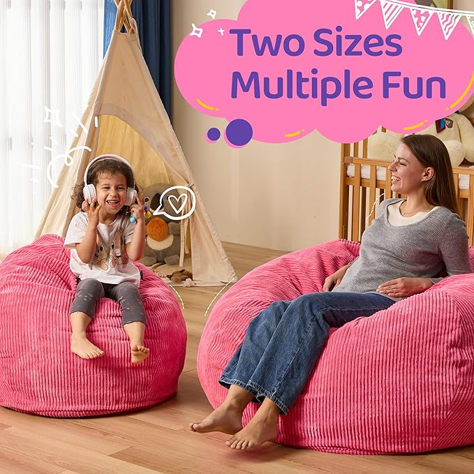 Bean Bag Chairs Teardrop Bean Bag Chair Beanbag Chair with Memory Foam Filled Machine Washable Cover for Living Room, Bedroom (Small,Pink)-CubbioJoy