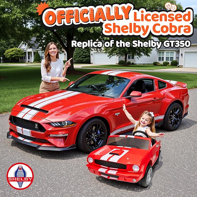 24V 2 Seater Ride on Toys, Licensed Shelby Cobra Kids Power Car Wheeler Ride On Toy w/ 2WD/4WD Switchable, Remote Control, 19" Spacious Seat, 4 Spring Suspension, Music, Bluetooth-CubbioJoy