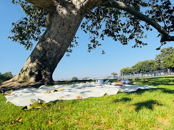 4’9” x 6’3” White Lightweight Water-Resistant Canvas Mat – Picnic, Outdoor, Beach, Park, Camping, Toy Mat-CubbioJoy