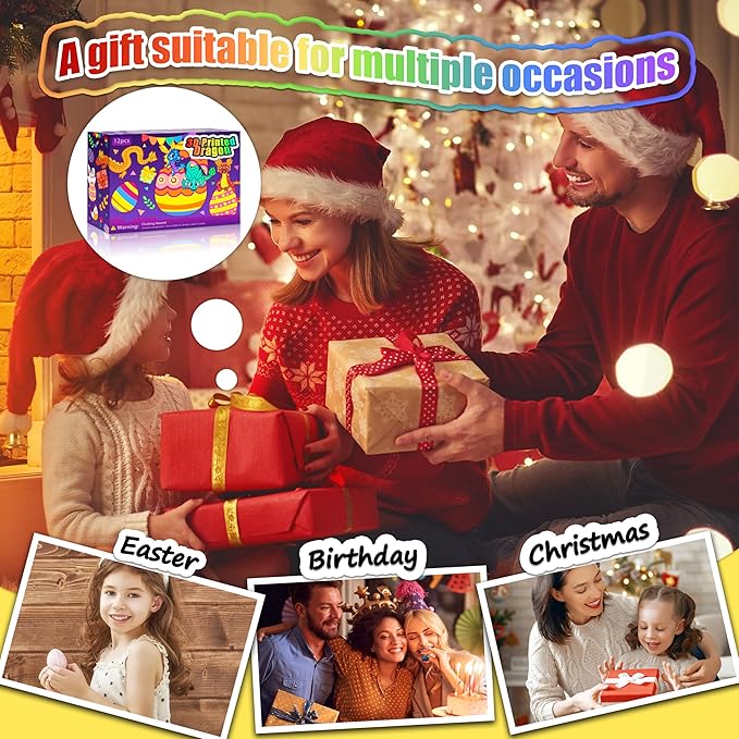 12PCS 3D Printed Dragon Eggs with Dragon Inside, Unique Fun Gifts Cool Stuff Cool Gadgets for Men Teens Boy Gifts, Mini Articulated Easter Basket Essentials for Kids-CubbioJoy