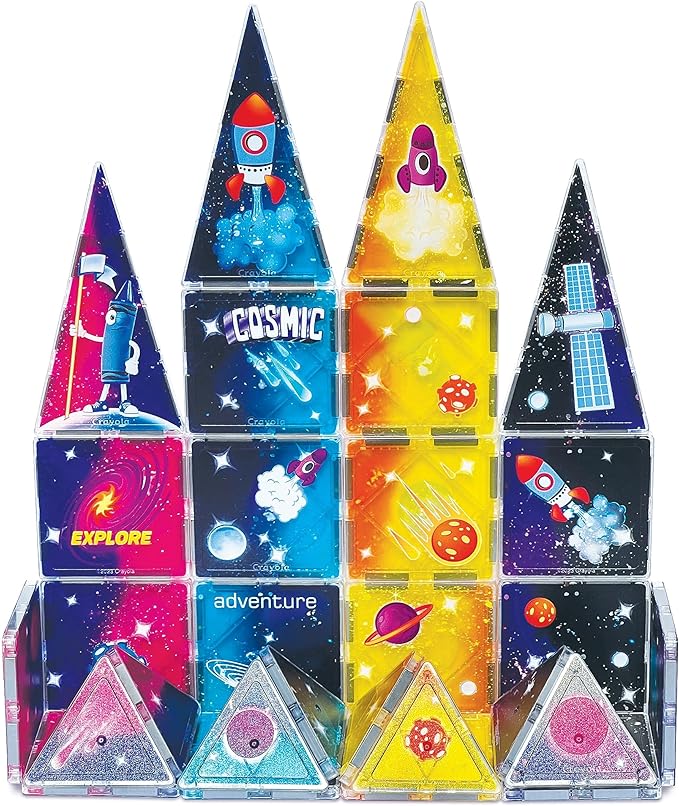 CreateOn Crayola Cosmic Magnetic Tiles, Building Set for Kids, Magnetic Building Toys for Kids, STEM Learning Toys for Boys and Girls Ages 3 and Up - 36-Pieces (Cosmic)-CubbioJoy