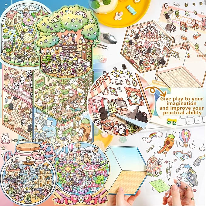 DIY 3D Sticker Scene，8 Sets Pack（500+）, Reusable Sticker Book, Cute Sets for Free Combination, Cute Waterproof for Anywhere, Crafts Party Favors Birthday Gift-CubbioJoy