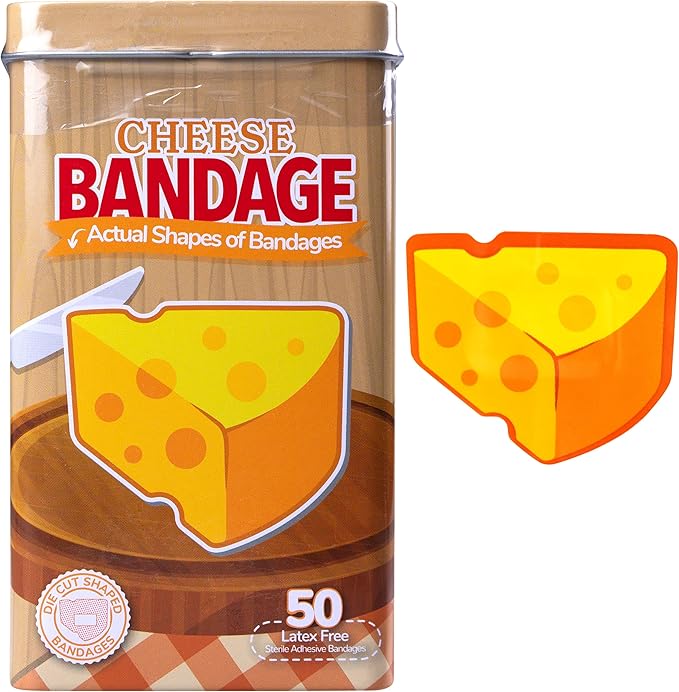 BioSwiss Bandages, Cheese Shaped Self Adhesive Bandage, Latex Free Wound Care, Fun First Aid Kit Supplies for Kids and Adults, 50 Count-CubbioJoy