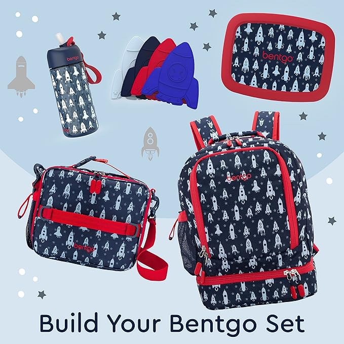 Bentgo Kids 2-in-1 Backpack & Insulated Lunch Bag - Durable 16” Backpack & Lunch Container in Unique Prints for School & Travel - Water Resistant, Padded & Large Compartments (Rocket)-CubbioJoy
