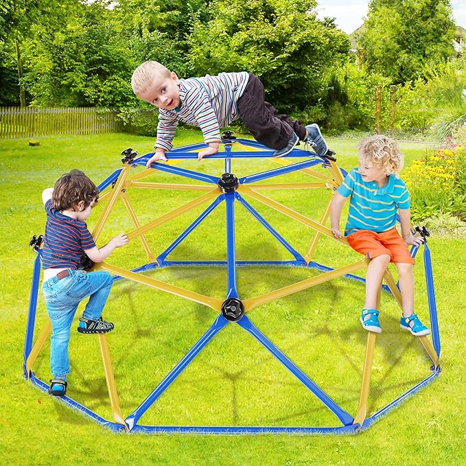 Climbing Dome, 6FT Geometric Dome Climber for Kids, Kids Indoor Outdoor Jungle Gym Supports 600lbs, Easy Assembly Playground Jungle Gym Backyard Play Equipment, Yellow+Blue-CubbioJoy