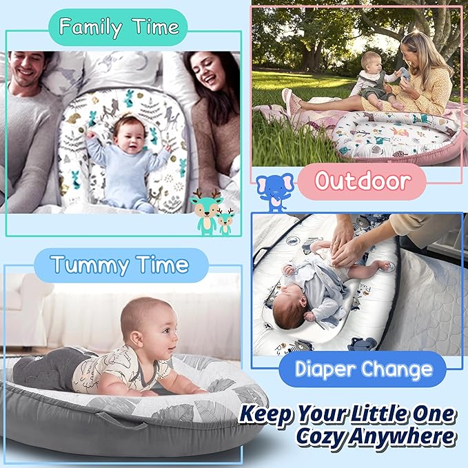 Baby Lounger - Baby Lounger for Newborn 0-24 Months, Breathable, Soft Cotton Baby Nest, Portable Infant Lounger for Home & Travel, Newborn Essentials Gift (Ivory Bear)-CubbioJoy