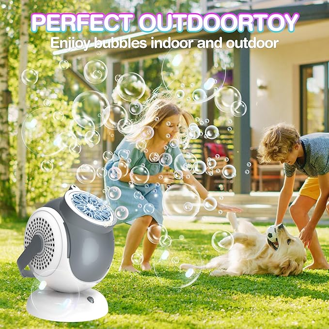 Big Bubble Machine - Automatic Bubbles Blower for Kids, Toddlers - 360° Oscillation & 75° Adjustment, Bubble Toys with LED Light - Gifts for Boys, Girls, Easter, Outdoor, Birthday, Party Use-CubbioJoy