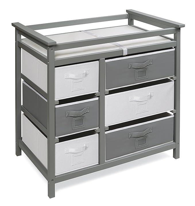 Badger Basket Modern Baby Changing Table - Diaper Station Organizer with 6 Storage Drawers, Reversible Baskets, Safety Rails - Baby Nursery Furniture with Changing Pad and Belt - Gray-CubbioJoy