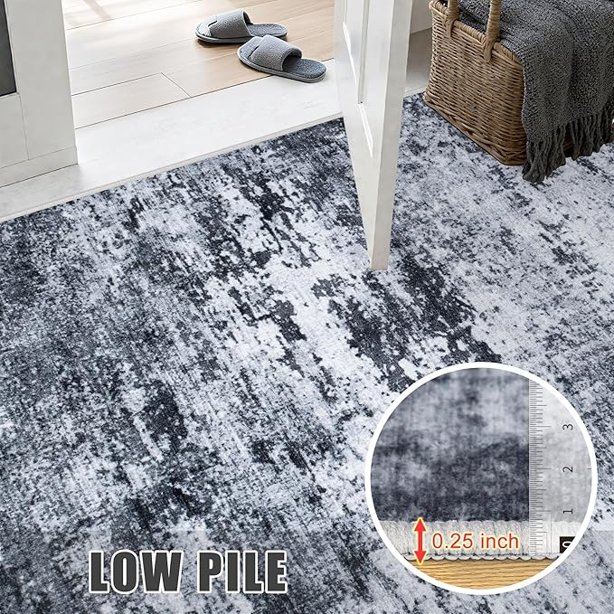 9x12 Area Rug Living Room Rug: Washable Modern Abstract Soft Thin Rug Indoor Floor No Slip Stain Resistant Carpet for Bedroom Dining Room Farmhouse Nursery Home Office - Black-CubbioJoy