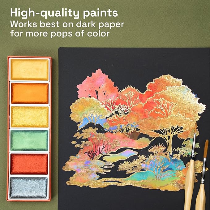 ARTISTRO Professional Metallic Watercolor Paint Set for Adults - 6 Pigment-Rich Metallic Colors, XL Pans, ASTM-I Lightfastness, High Tinting Strength Watercolor Set for Professionals made by professionals-CubbioJoy