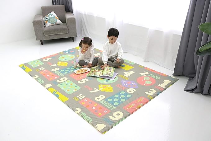 Baby Care Play Mat (Large, Playful - Letters and Numbers) 82'' x 55'' Original One-Piece Reversible Rollable Waterproof Play Mat for Infants, Babies, Toddler, and Kids-CubbioJoy