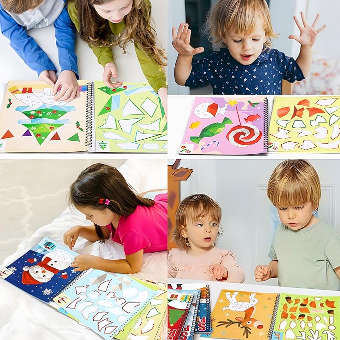 90shine 4PCS Christmas Crafts for Kids Ages 4-8 Sticker Paint Books - Includes Santa Clause Snowman Elf Gnome and More Designs Gift Party Create 40 Pictures-CubbioJoy
