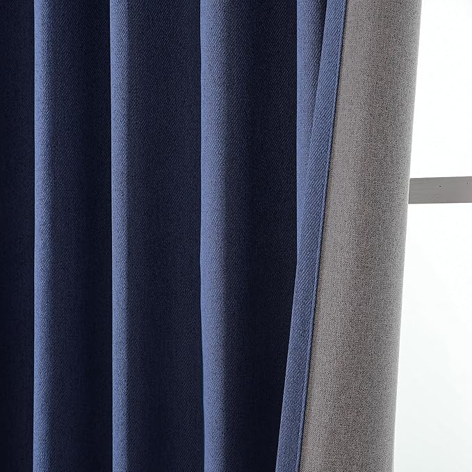 Joydeco Faux Linen Blackout Curtains for Bedroom,Blue Blackout Curtains 72 inches Long,100% Blackout Solid Thermal Insulated Window Drapes Luxury Decor for Living Room（W52xL72 Inch,Twilight Blue）-CubbioJoy
