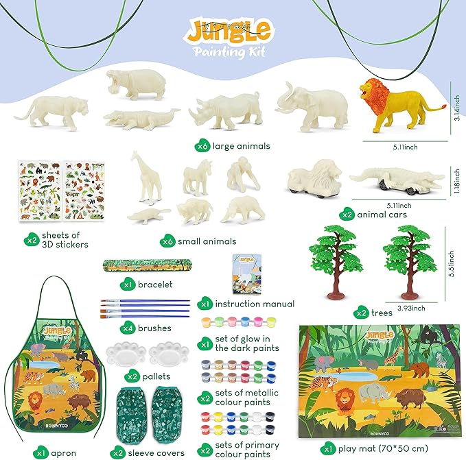 BONNYCO Animal Toys for Kids Painting Kit with 16 Figurines Animal Kids Crafts 4-8 with Glow in The Dark, Safari Gifts for Boys and Girls | Boy Toys 3 4 5 6 7 8 9 10 Years Old Birthday Christmas-CubbioJoy