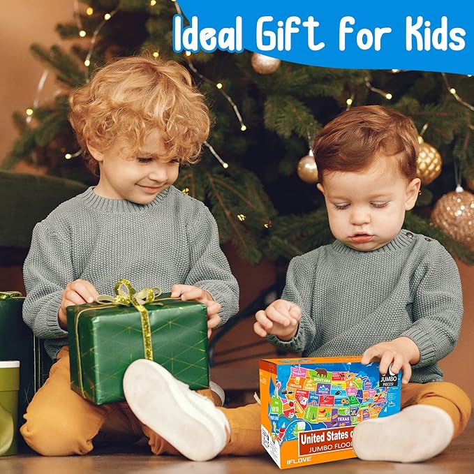 Jumbo Floor Puzzle for Kids,USA Map Puzzle Jigsaw Geography Puzzles,70 Piece US Map 50 States with Capitals,United States Puzzle for Ages 3-5,Preschool Learning Toys Gift for 4-8 Years Old-CubbioJoy