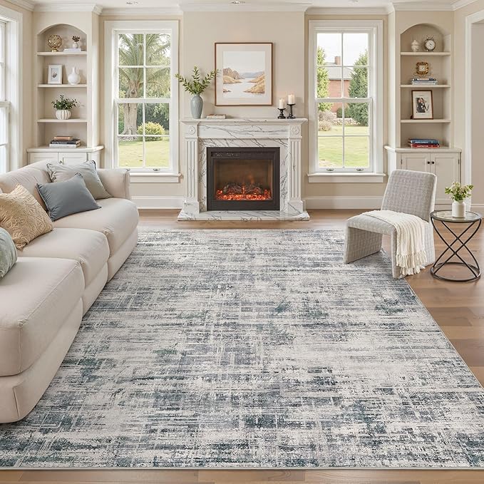 Area Rug for Living Room: 10x14 Washable Neutral Abstract Modern Soft Rugs Non Slip Indoor Floor Stain Resistant Large Carpet for Bedroom Dining Room Office Nursery - Gray-CubbioJoy