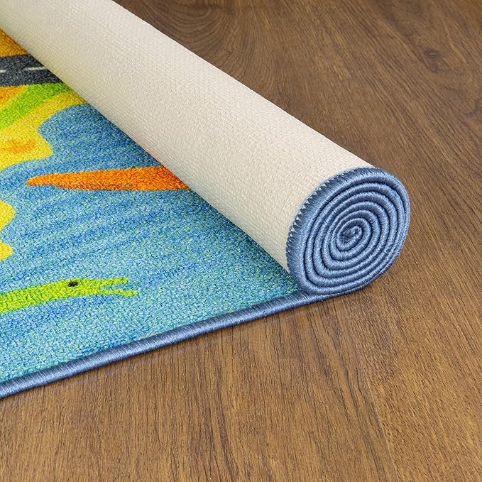 KC Cubs 3x5 Dinosaur Toy Car Dino Road Rug – Educational Play Mat Carpet for Kids, Toddlers, Nursery, Classroom, Playroom, Baby Daycare, Boys & Girls-CubbioJoy