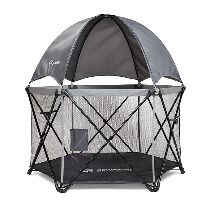 Baby Delight Go with Me Eclipse Deluxe Portable Playard | Playpen | Sun Canopy | Indoor and Outdoor | Ultra Padded Nylon Floor | Grey-CubbioJoy