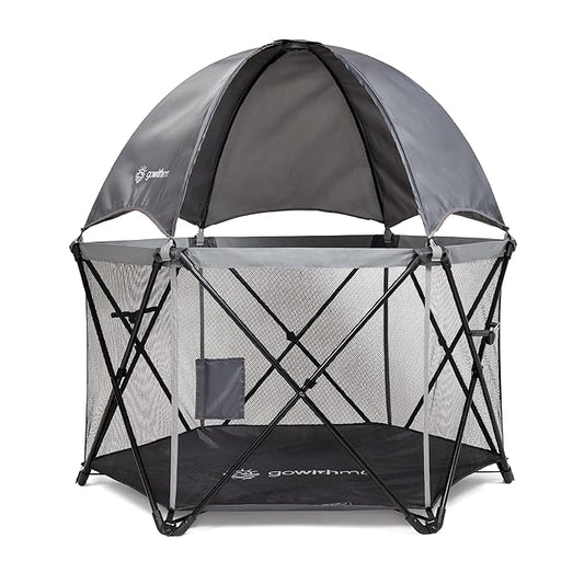 Baby Delight Go with Me Eclipse Deluxe Portable Playard | Playpen | Sun Canopy | Indoor and Outdoor | Ultra Padded Nylon Floor | Grey-CubbioJoy