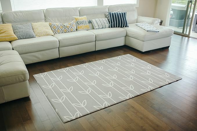 Baby Care Play Mat (Large, Sea Petals - Grey) 82'' x 55'' Original One-Piece Reversible Rollable Waterproof Play Mat for Infants, Babies, Toddler, and Kids-CubbioJoy