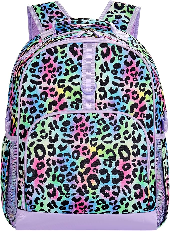 Choco Mocha Cheetah Backpack for Girls, Elementary School Backpack for Girls Ages 6-8 Kids Kindergarten Backpack Bookbag 17 Inch with Chest Strap, Colorful-CubbioJoy