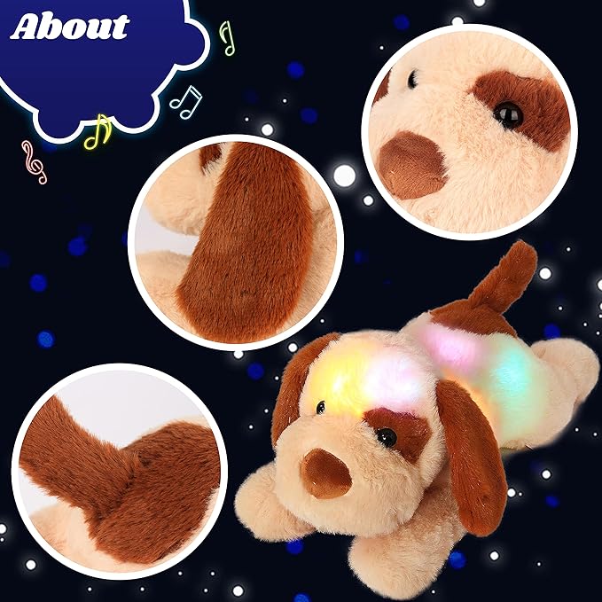 Cuteoy Glowing LED Dog Light-up Nightlight Toys Musical Plush Stuffed Animal Soft Singing Lullabies Birthday Christmas Plushies Puppy Gifts for Kids Boys Girls,14"-CubbioJoy