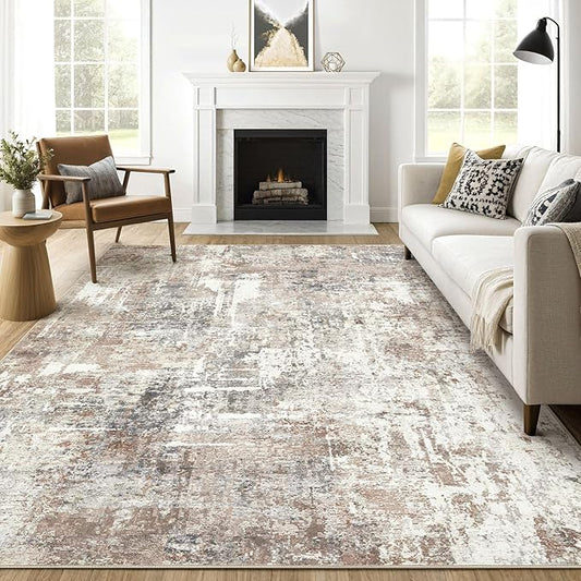 7x9 Area Rug Living Room: Machine Washable Large Abstract Modern Soft Rugs Stain Resistant Indoor Floor Non Slip Accent Carpet for Bedroom Nursery Playroom Office Dining Room Dorm Home House- Brown-CubbioJoy