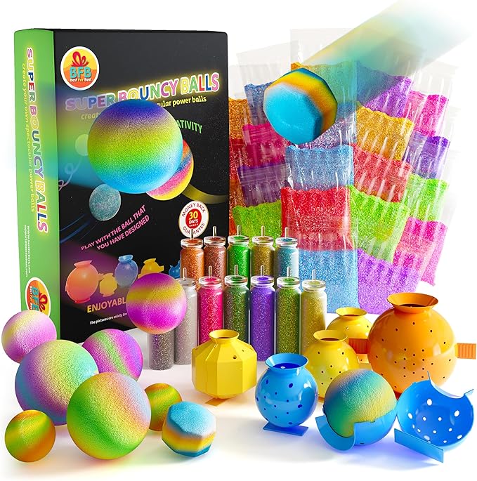BFB DIY Super Bouncy Balls Kit - Make Your Own Ball Science Kits, Crystal Powder Girls & Boys Crafts Set, Multi-Colored Glow in the Dark DIY Kids Projects - DIY Bouncy Ball Kit Crafts for Boys & Girls-CubbioJoy