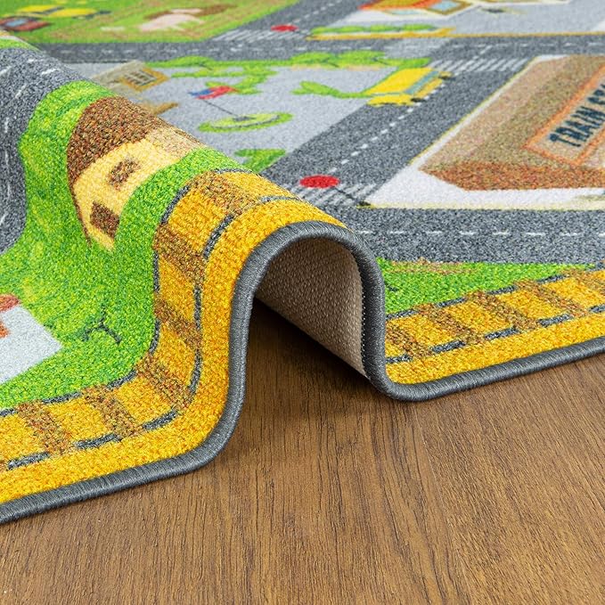 KC Cubs 3x5 Country Farm Construction Car Road Street Rug – Educational Carpet Play Mat for Kids, Toddlers, Nursery, Classroom, Playroom, Baby Daycare-CubbioJoy