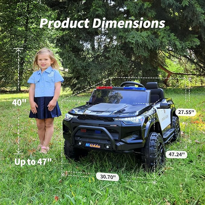 12V 7Ah Electric Police Car Ride on Toy for Big Kids, 2 Seater Kids Ride on Car SUV with Remote Control, Bluetooth - Black-CubbioJoy