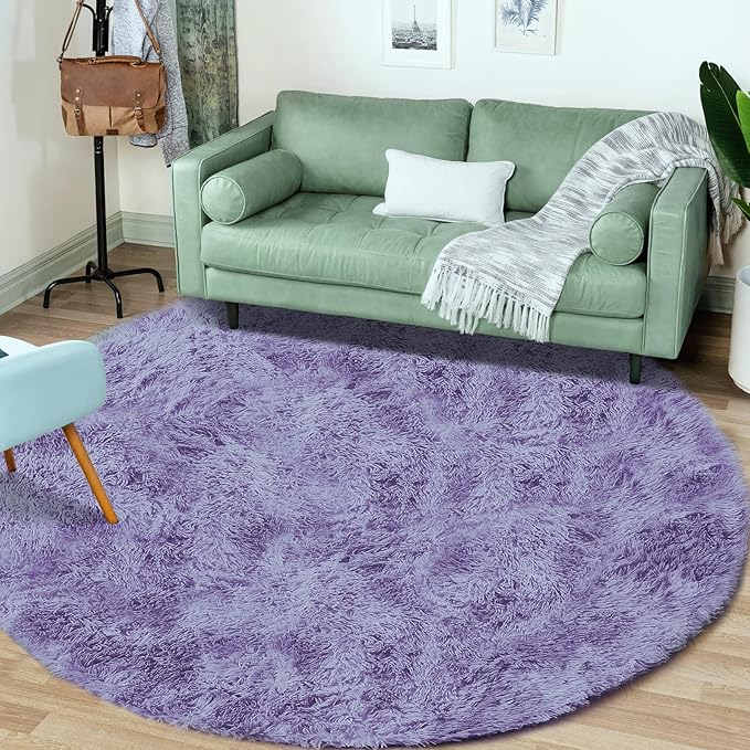 4FT Round Rug for Bedroom: Fluffy Shag Soft Washable Rugs Circle Small Fuzzy Plush Indoor Carpet for Living Room Nursery Playroom Dorm Kids Girls Boys Room (Purple, 4'x4')-CubbioJoy