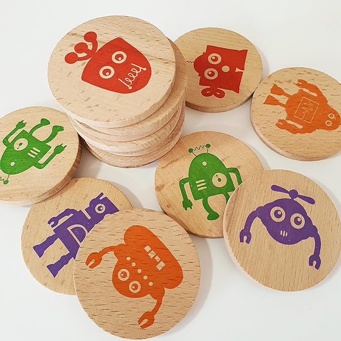 bee smart Wooden Memory Game - Matching Memory Game for Kids 3 and Up, 16Pcs | Educational Toy for Preschool Toddlers Board Games (Robots)-CubbioJoy