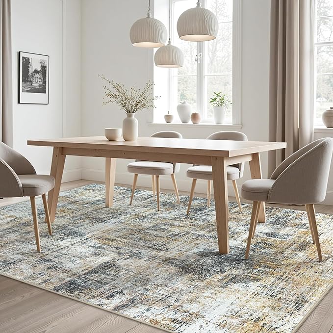 Area Rugs 8x10 Living Room Rugs: Modern Abstract Washable Rug with Non-Slip Backing, Stain Resistant Indoor Floor Large Carpet for Bedroom Dining Room Table Nursery Hallway Home Office Brown/Gray-CubbioJoy