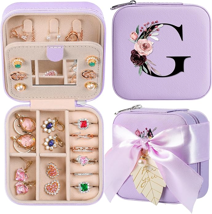 AYGXU Travel Jewelry Box for Women and Girls - Small Case With Initial A-Z - Teacher Gifts-CubbioJoy