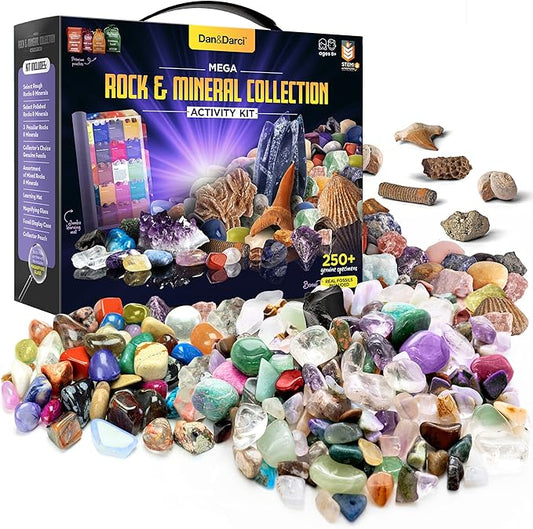 Dan&Darci Rock Collection for Kids - Includes 250+ Bulk Rocks, Gemstones & Crystals + Genuine Fossils and Minerals - 2 Lbs. - Geology Earth Science STEM Toys Activity, Gifts for Boys & Girls Ages 6+-CubbioJoy