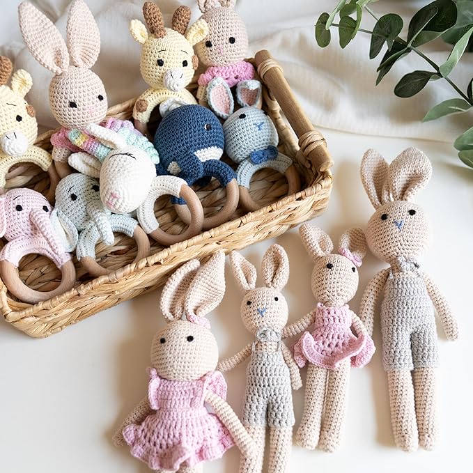 Bunny Family Mom, Handmade Crochet Plushie Doll, Amigurumi, Baby/Toddler Doll-CubbioJoy