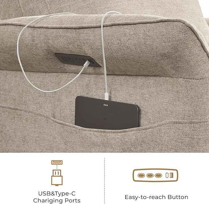 CHITA Power Recliner Chair, Electric Triple-Motor Swivel Glider Nursery Rocking Chair with Adjustable Power Headrest and Lumbar Support, GREENGARD Gold Certified, Solid Wood Base, Khaki Grey-CubbioJoy