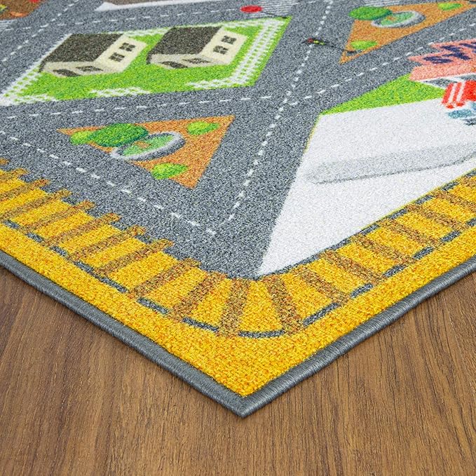 KC Cubs 8x10 Country Farm Construction Car Road Street Rug – Educational Carpet Play Mat for Kids, Toddlers Nursery, Classroom, Playroom, Baby Daycare-CubbioJoy