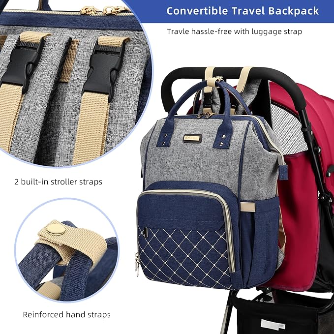 Diaper Bag Backpack, Diaper Bags for Baby Girls Boys, Baby Bags for Moms Dads, Nappy Changing Bag with Insulated Pockets,Multi-functional Waterproof Backpack with Stroller straps- Light Grey Blue-CubbioJoy