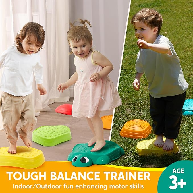 JOYIN 5 Pcs Turtle Balance Stepping Stones, Kids Turtle Path Jumping Stones, Toddler Obstacle Course Coordination Game Toys Indoor or Outdoor Play for Kids Aged 3+-CubbioJoy
